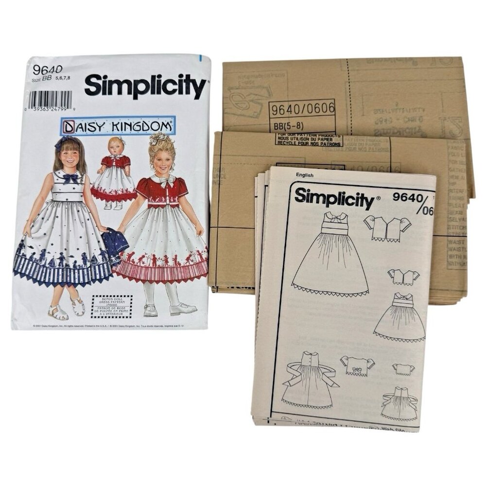 Daisy Kingdom Simplicity Sewing Pattern Dress Jacket 9640 Girl 5 6 7 8 Doll UC